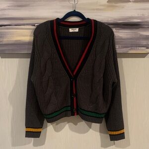 Zenana Outfitters Gray Cardigan with Colorful Trim